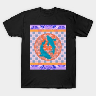 Double Happiness Koi Fish #10 with Purple Symbol - Hong Kong Pop Art T-Shirt